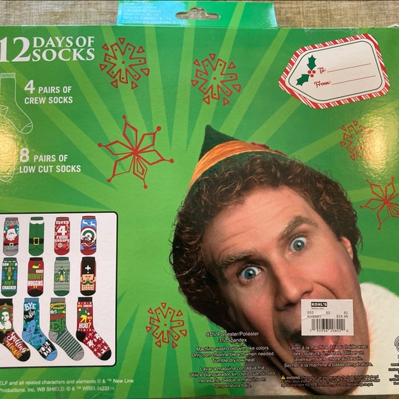 - SEALED NEW- ELF 12 Days of Socks- ELF the movie -Christmas gift novelty twelve - Picture 3 of 7